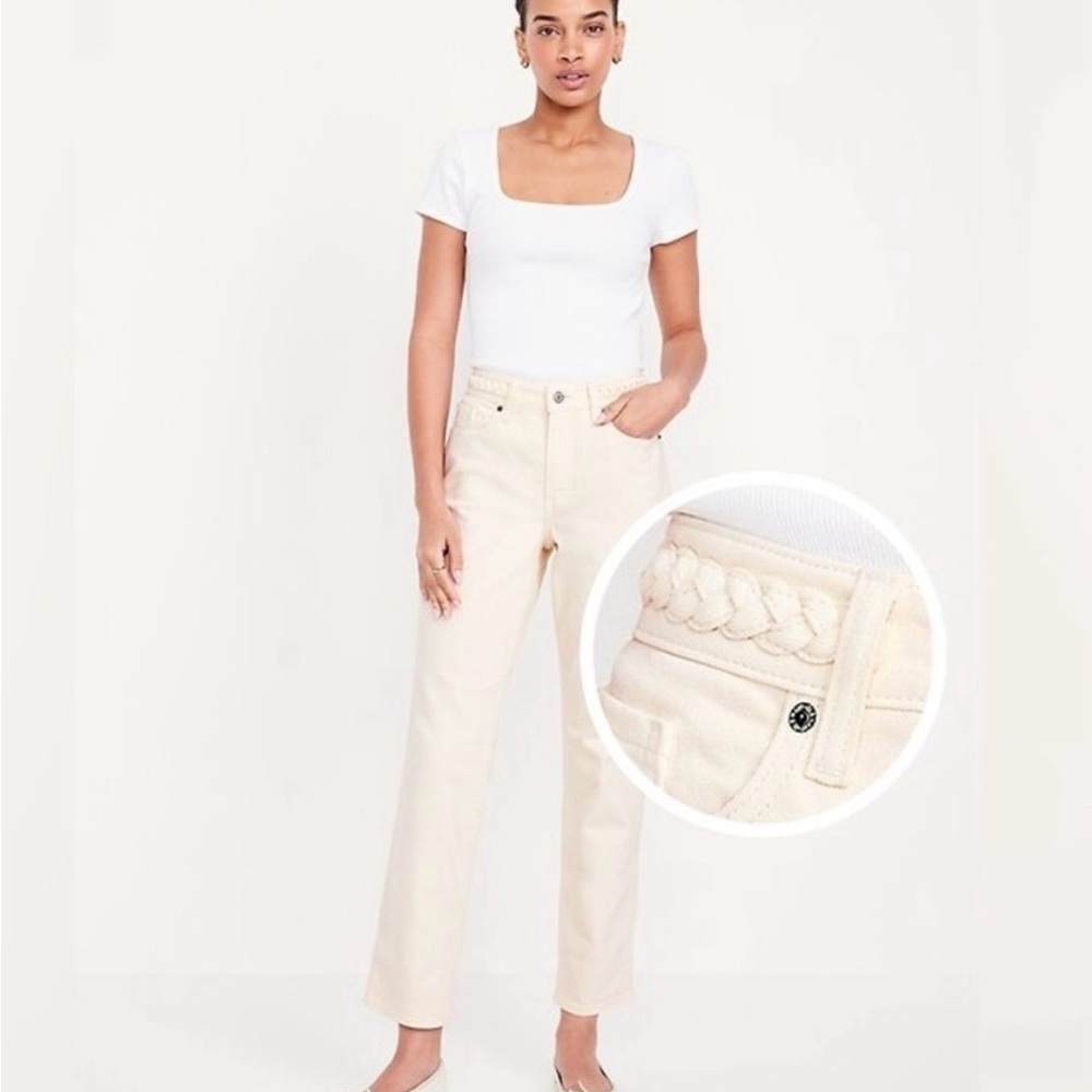 Women's Cream Jeans with Braid Detail